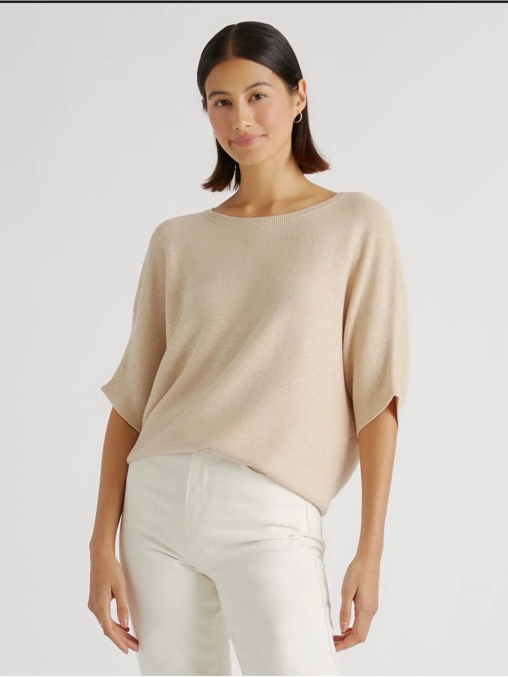 Lightweight Cotton Cashmere Link-Stitch Dolman Sweater